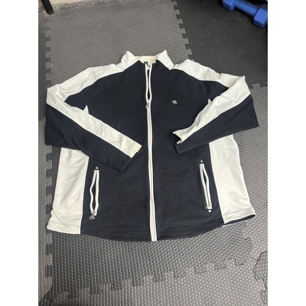 Lauren Ralph Lauren Men's 2X Full Zip Activewear Jacket Navy Blue Cream Track